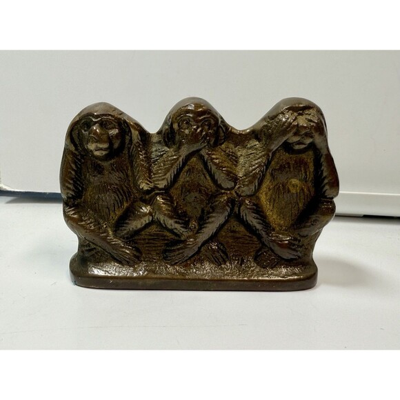 Vintage Brass Hear No Evil Speak No Evil See No Evil 3 Wise Monkeys Figurine - Picture 1 of 8